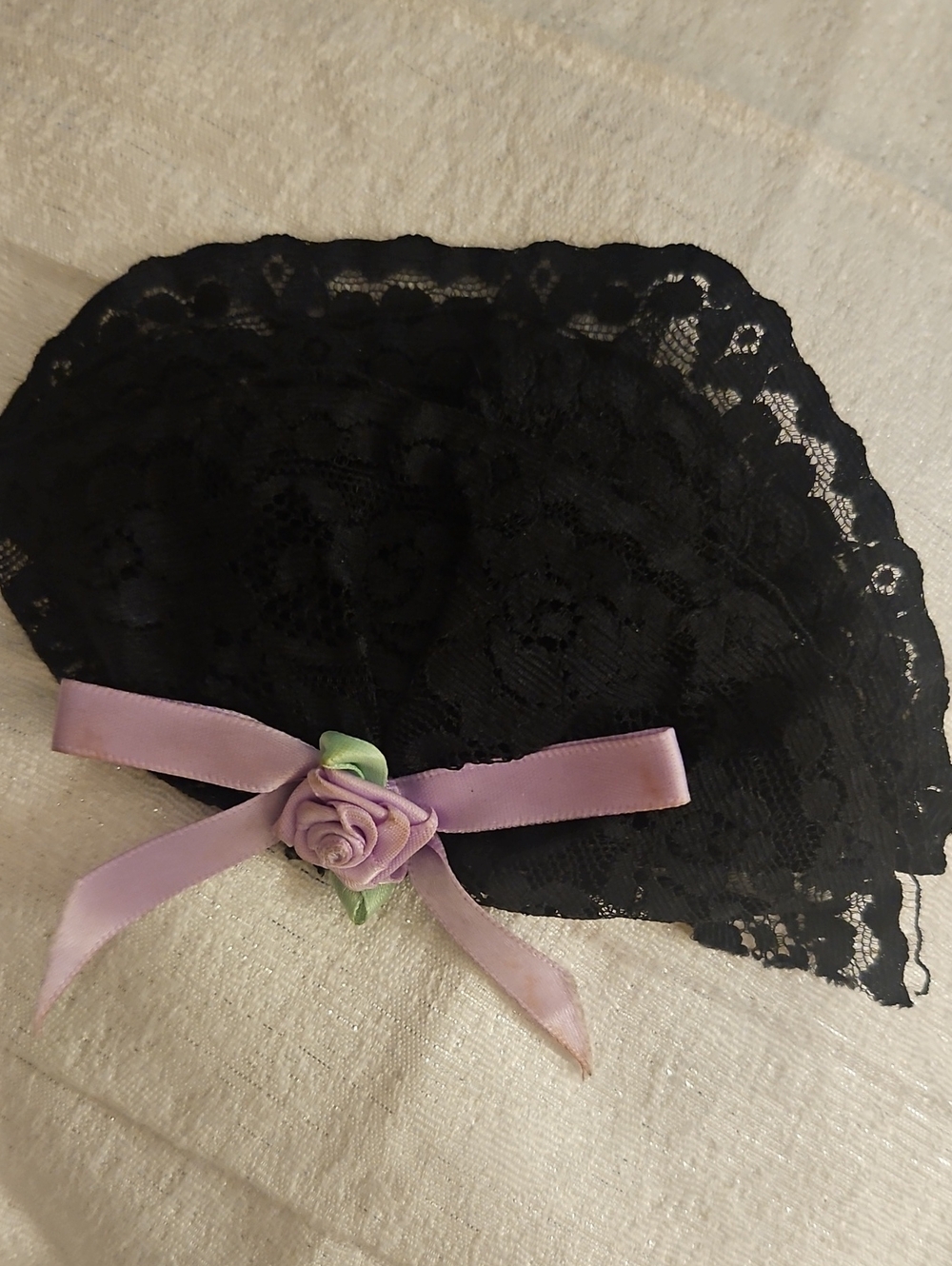 Vintage Fan Shape Black Lace Hair Barrette with Lavender Rose Accent - Picture 4 of 5